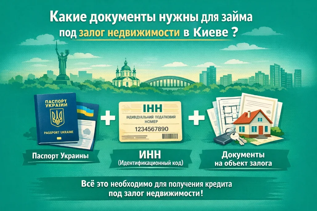 Какие документы нужны для займа под залог недвижимости в Киеве: паспорт Украины, ИНН, документы на объект залога