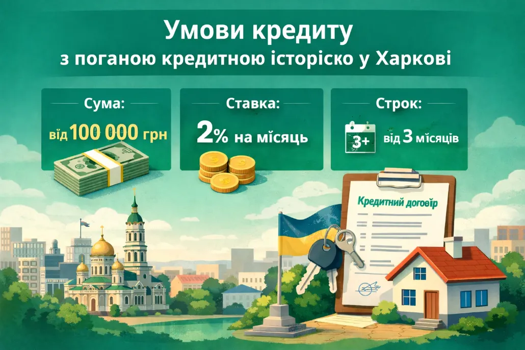 Умови кредиту з поганою кредитною історією у Харкові під заставу нерухомості від 100 000 грн