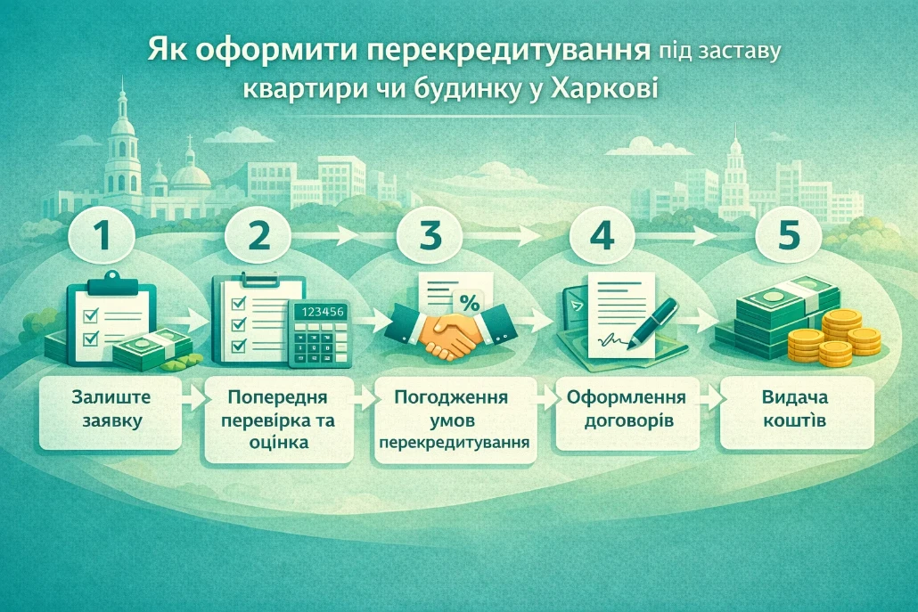 Етапи оформлення перекредитування під заставу квартири чи будинку у Харкові — від подачі заявки до видачі коштів