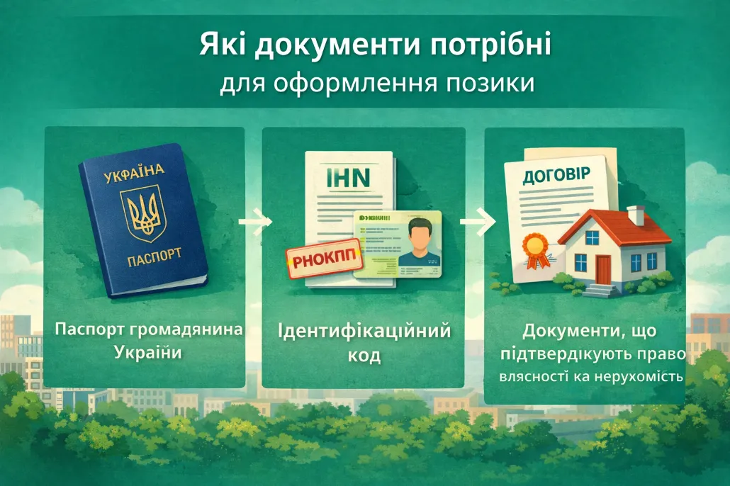 Які документи потрібні для оформлення позики під заставу нерухомості — паспорт, ідентифікаційний код, документи на майно